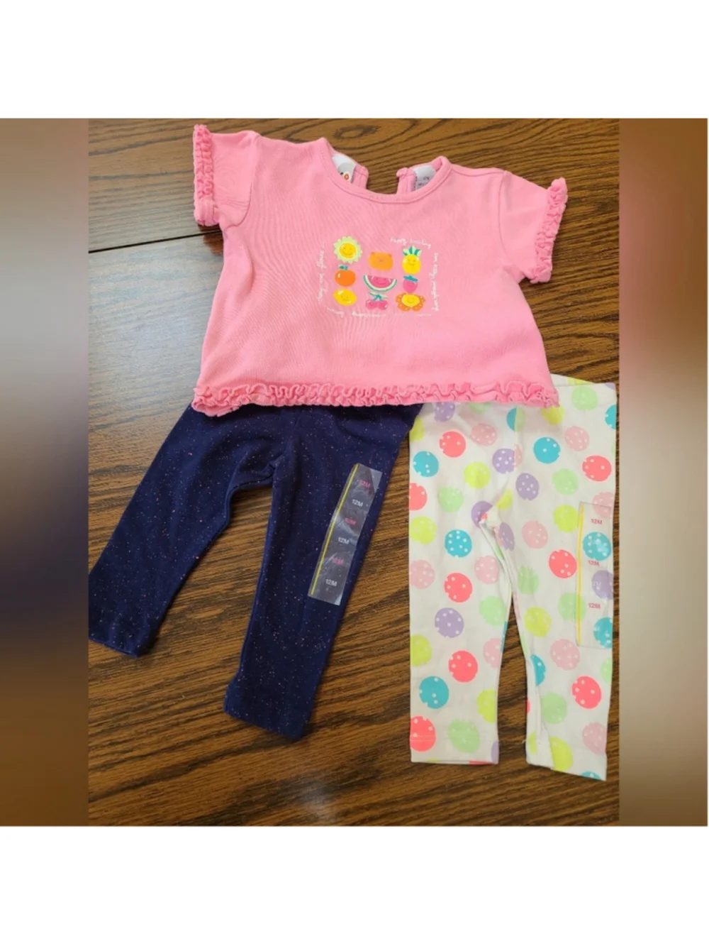 Circo Baby Girl 3pc Mix & Match Set 12M Pink Fruit Top Navy Glitter Polka Dot Le
